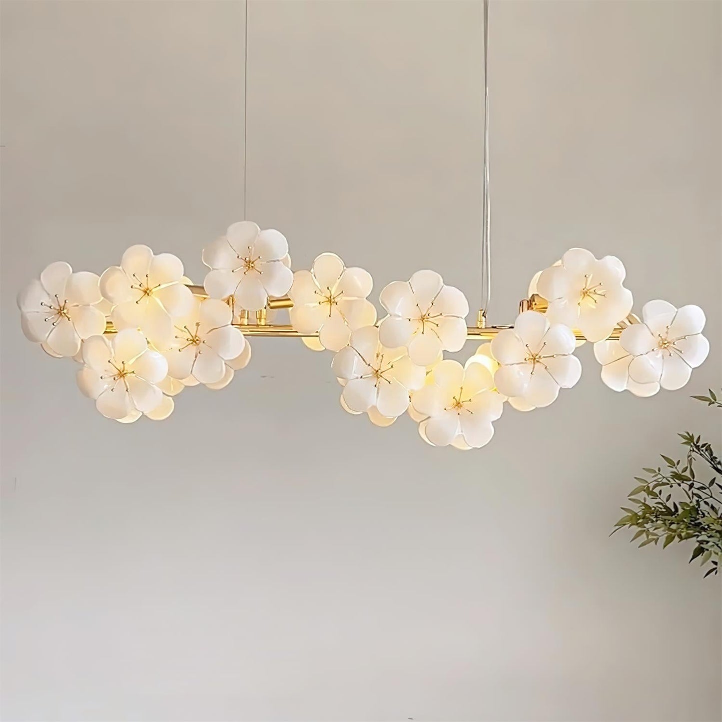 Léonie Flowers Chandelier, Delicate Glass Blooms with Golden Stems