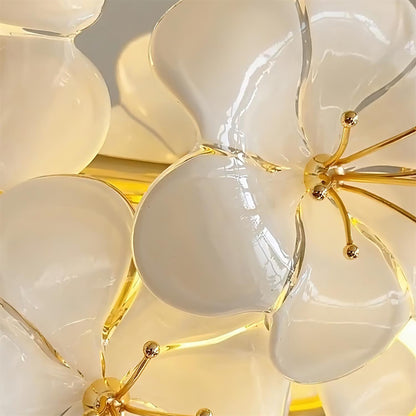 Léonie Flowers Chandelier, Delicate Glass Blooms with Golden Stems