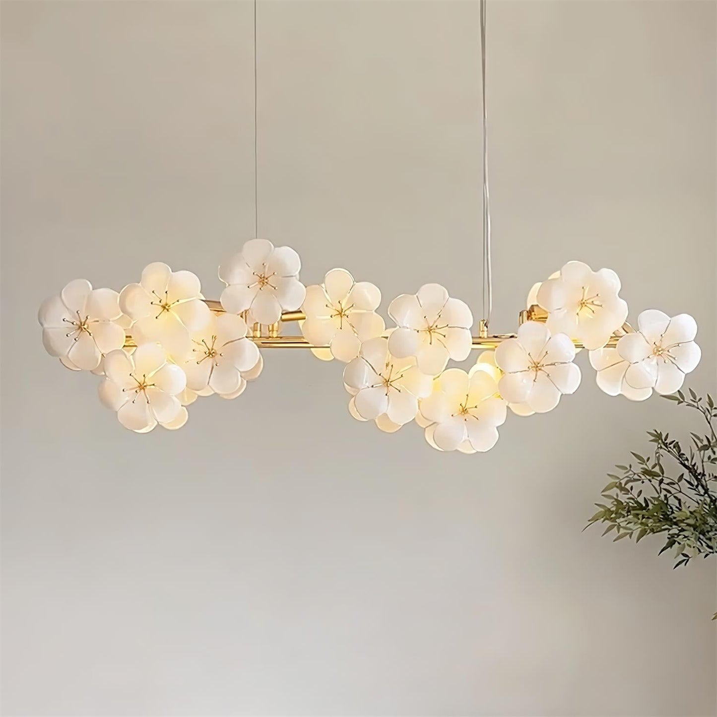 Léonie Flowers Chandelier, Delicate Glass Blooms with Golden Stems