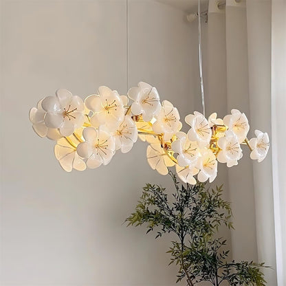 Léonie Flowers Chandelier, Delicate Glass Blooms with Golden Stems