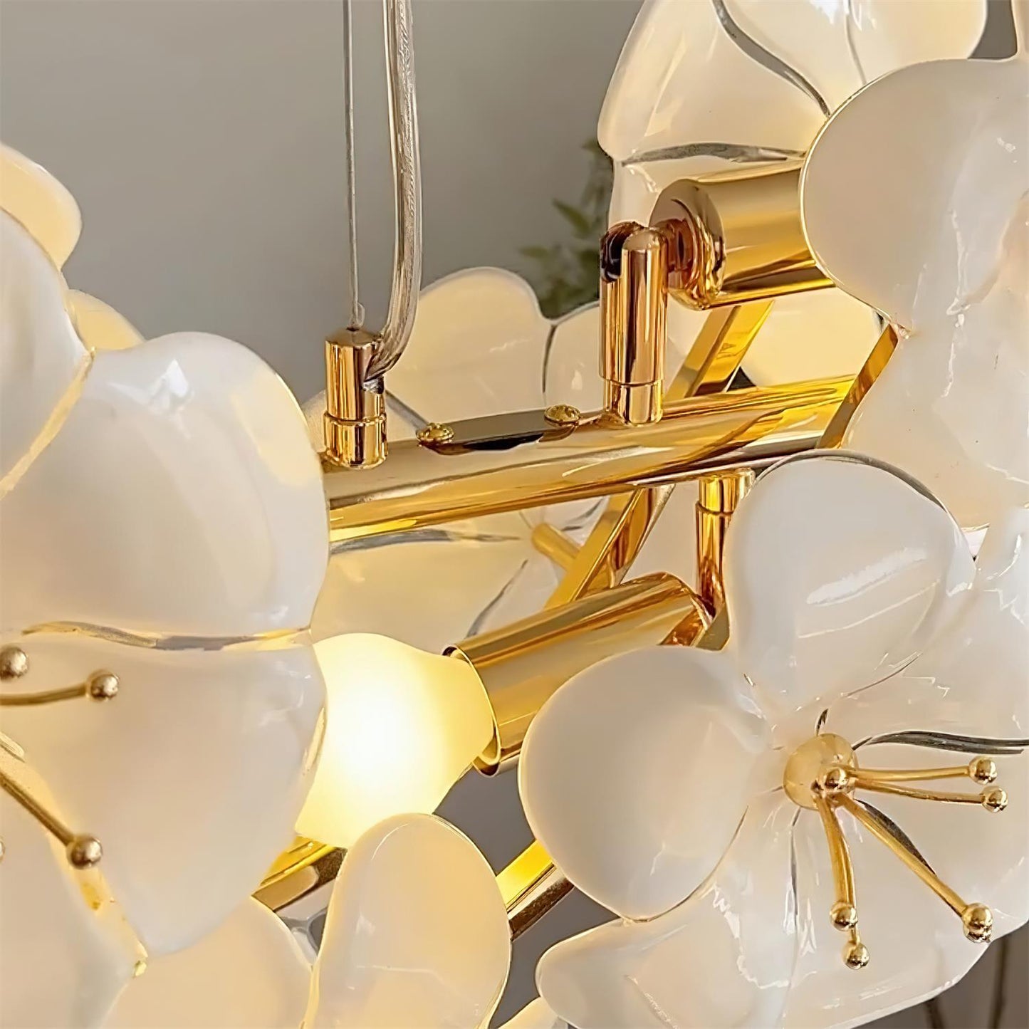 Léonie Flowers Chandelier, Delicate Glass Blooms with Golden Stems