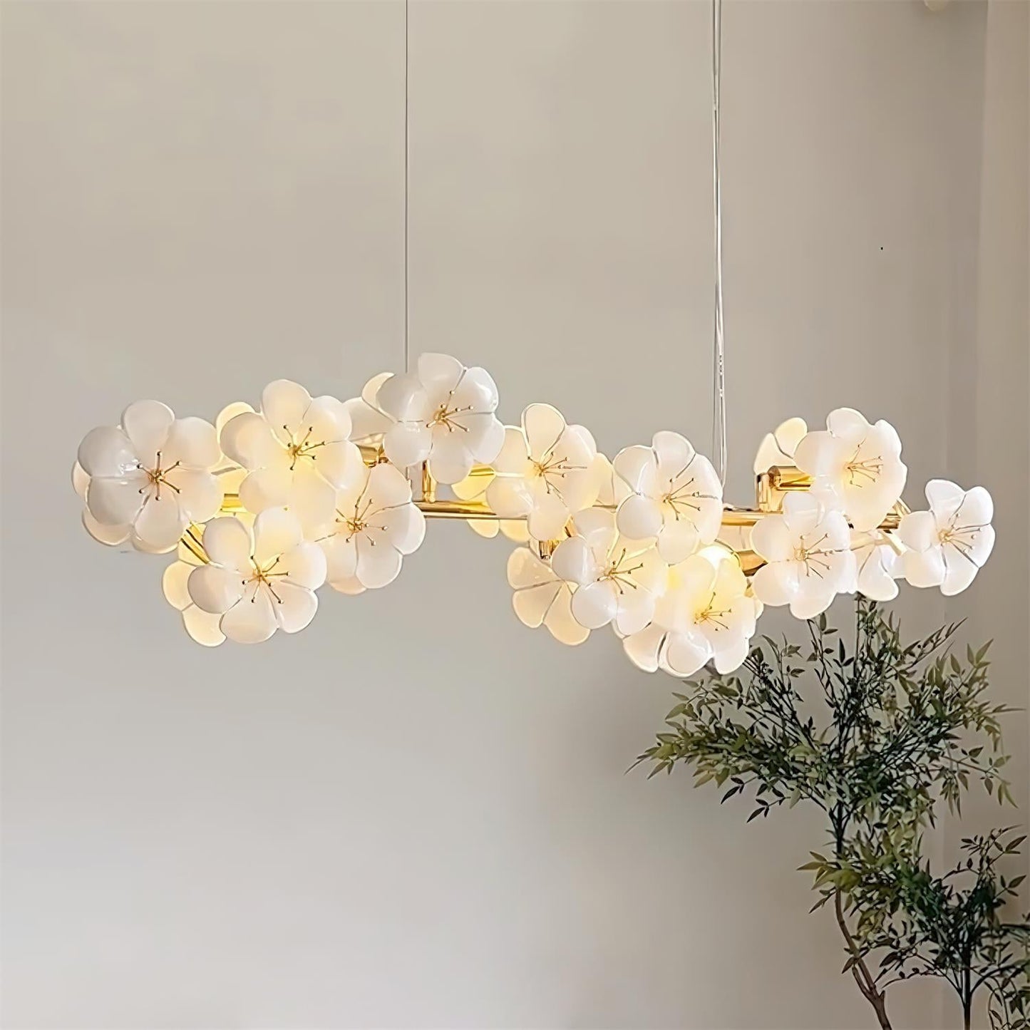 Léonie Flowers Chandelier, Delicate Glass Blooms with Golden Stems