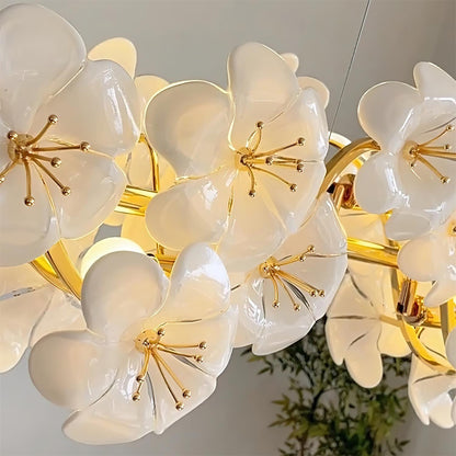 Léonie Flowers Chandelier, Delicate Glass Blooms with Golden Stems