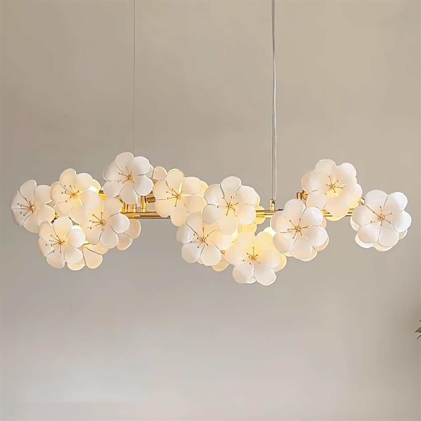 Léonie Flowers Chandelier, Delicate Glass Blooms with Golden Stems