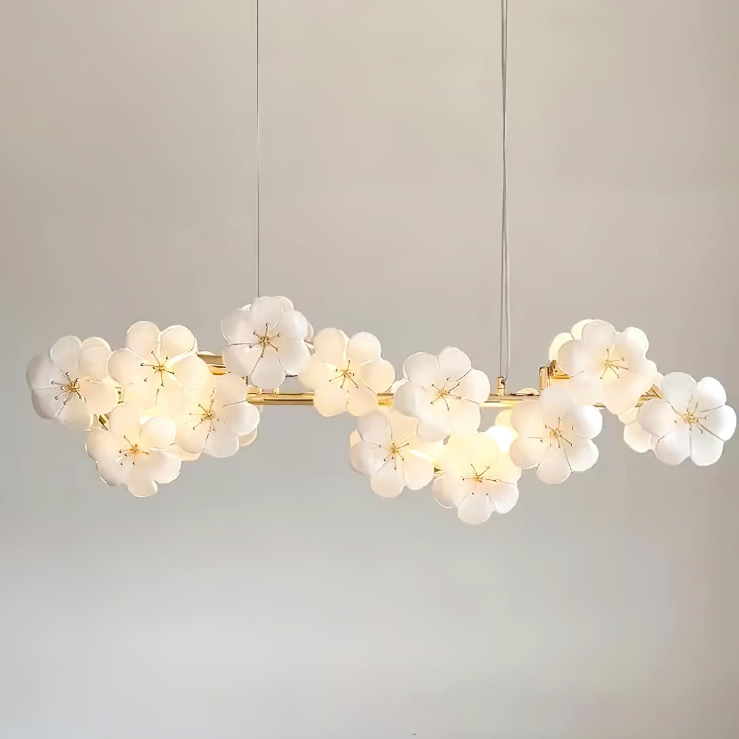 Léonie Flowers Chandelier, Delicate Glass Blooms with Golden Stems