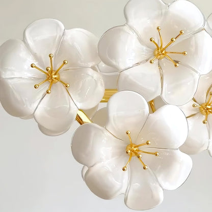 Léonie Flowers Chandelier, Delicate Glass Blooms with Golden Stems