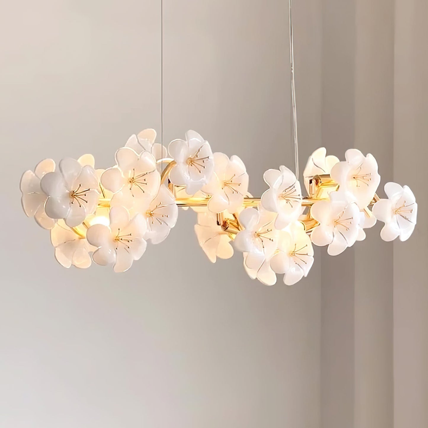 Léonie Flowers Chandelier, Delicate Glass Blooms with Golden Stems