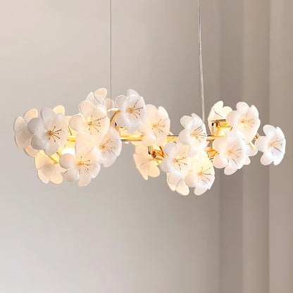 Léonie Flowers Chandelier, Delicate Glass Blooms with Golden Stems