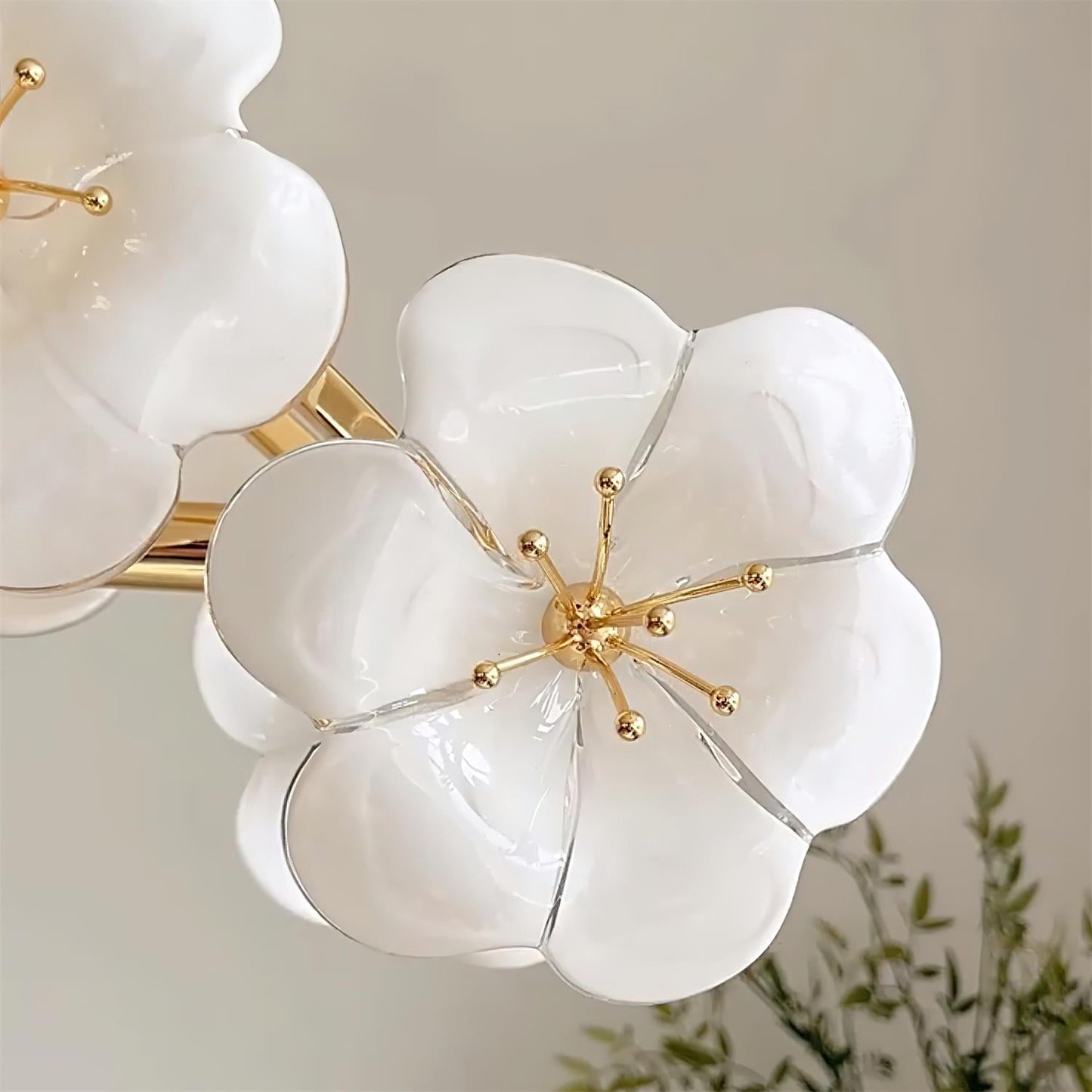 Léonie Flowers Chandelier, Delicate Glass Blooms with Golden Stems