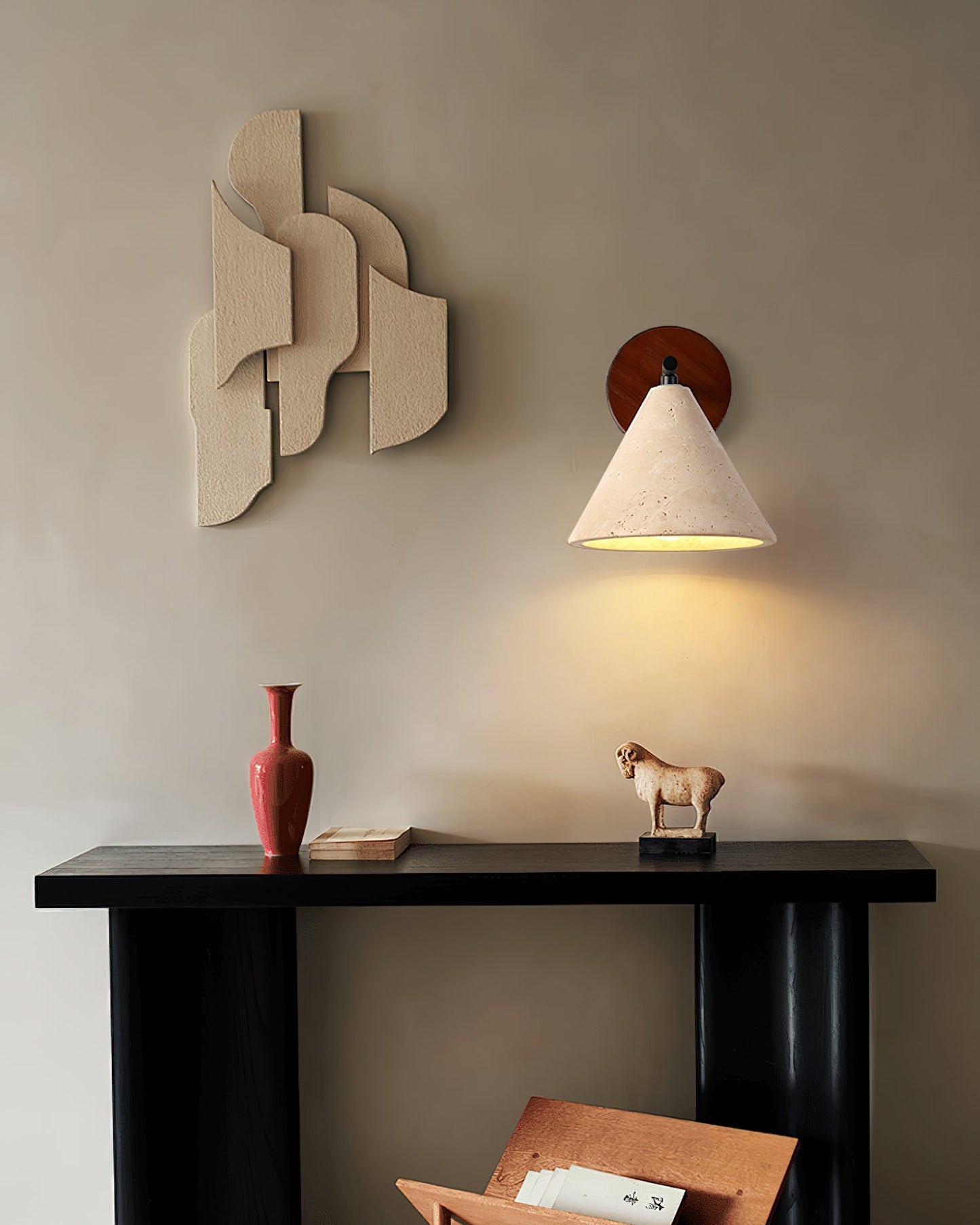 Margaux Finley Wall Lamp Wood and Travertine LED Lighting