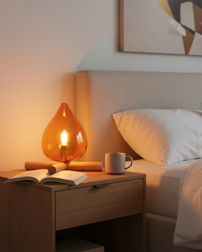 Élora Firebeam Glass Table Lamp with Wooden Base