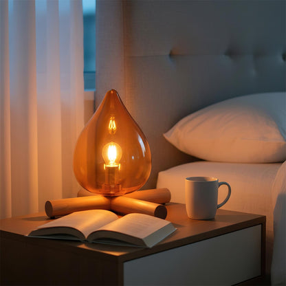 Élora Firebeam Glass Table Lamp with Wooden Base