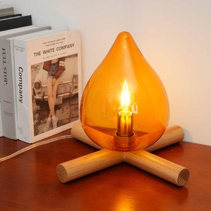 Élora Firebeam Glass Table Lamp with Wooden Base