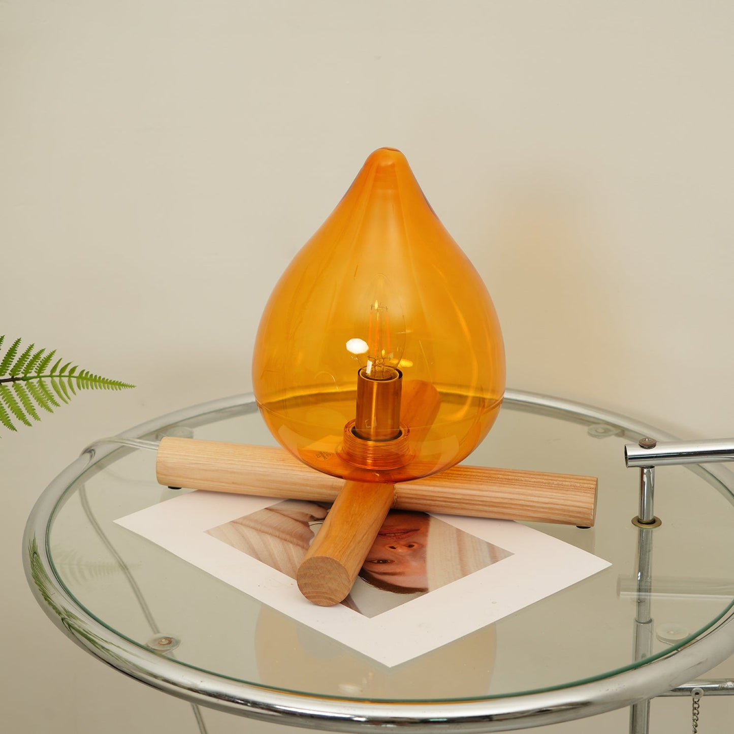 Élora Firebeam Glass Table Lamp with Wooden Base