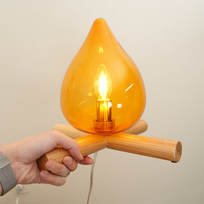 Élora Firebeam Glass Table Lamp with Wooden Base