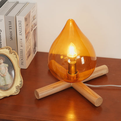 Élora Firebeam Glass Table Lamp with Wooden Base