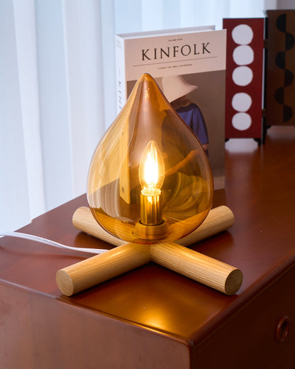 Élora Firebeam Glass Table Lamp with Wooden Base
