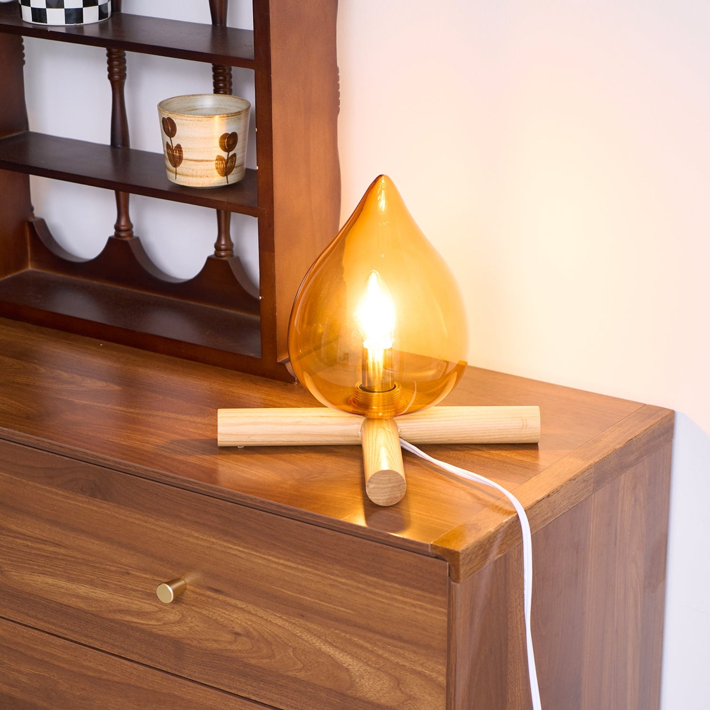 Élora Firebeam Glass Table Lamp with Wooden Base