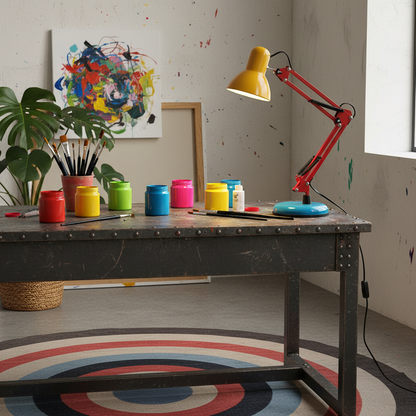 Solène Memphis Adjustable Table Lamp with Color Block Design