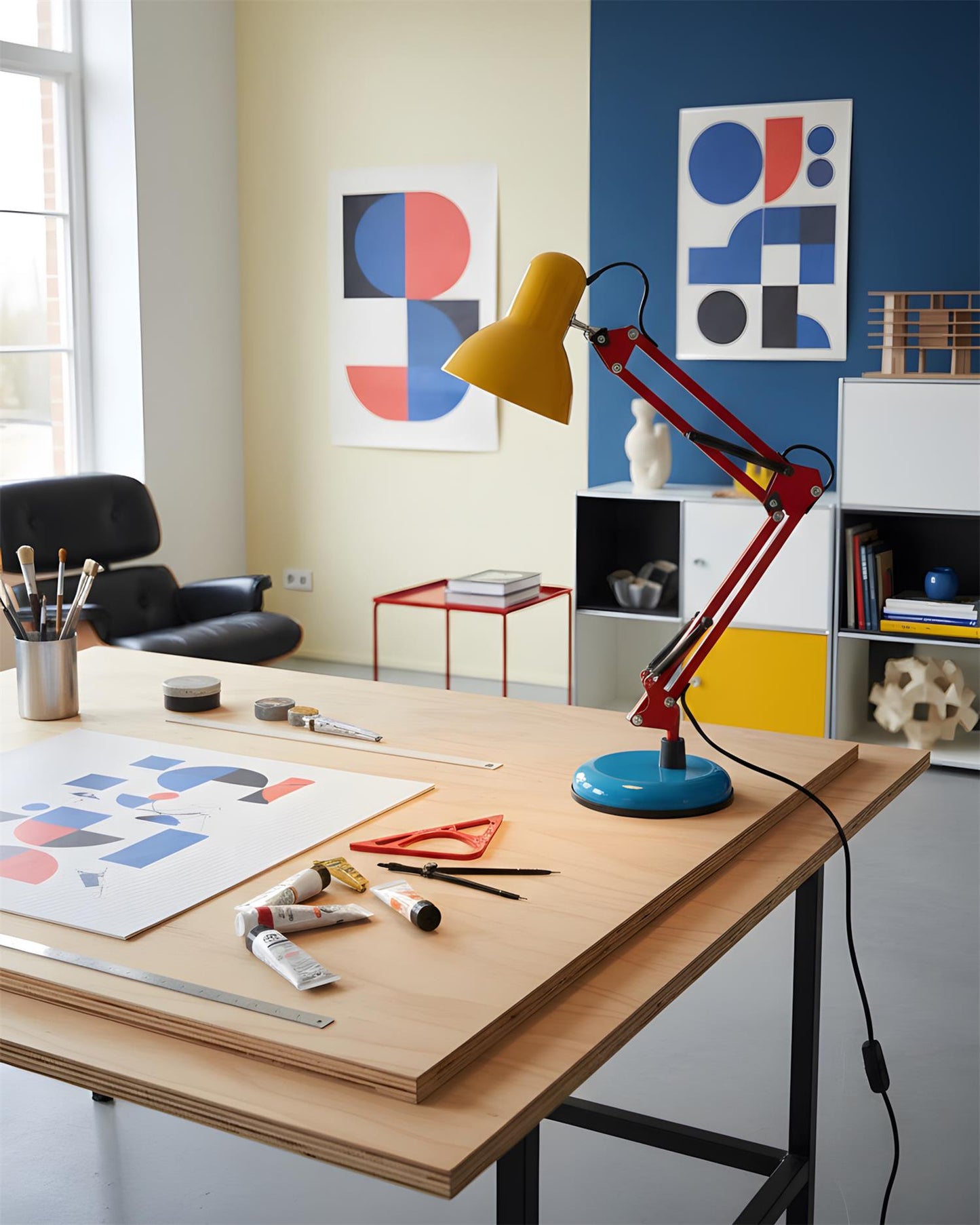 Solène Memphis Adjustable Table Lamp with Color Block Design