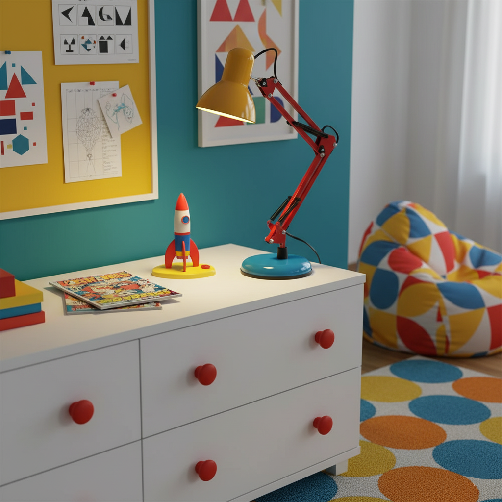 Solène Memphis Adjustable Table Lamp with Color Block Design