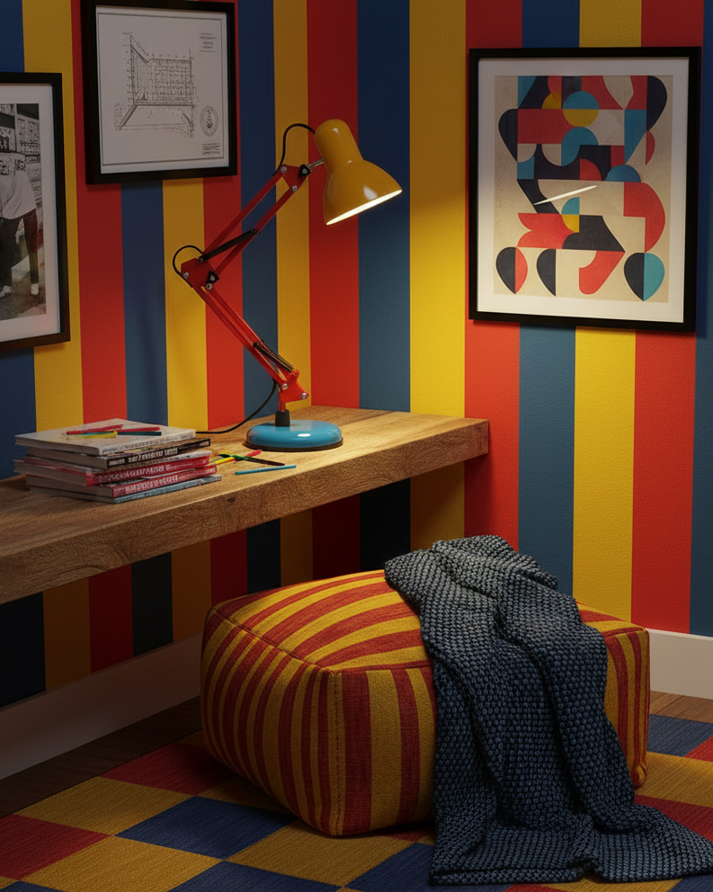 Solène Memphis Adjustable Table Lamp with Color Block Design
