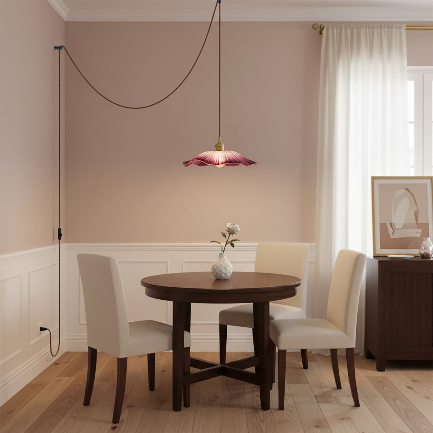 Élodie Flower Pendant Lamp, Glass Shade with Plug-In Design