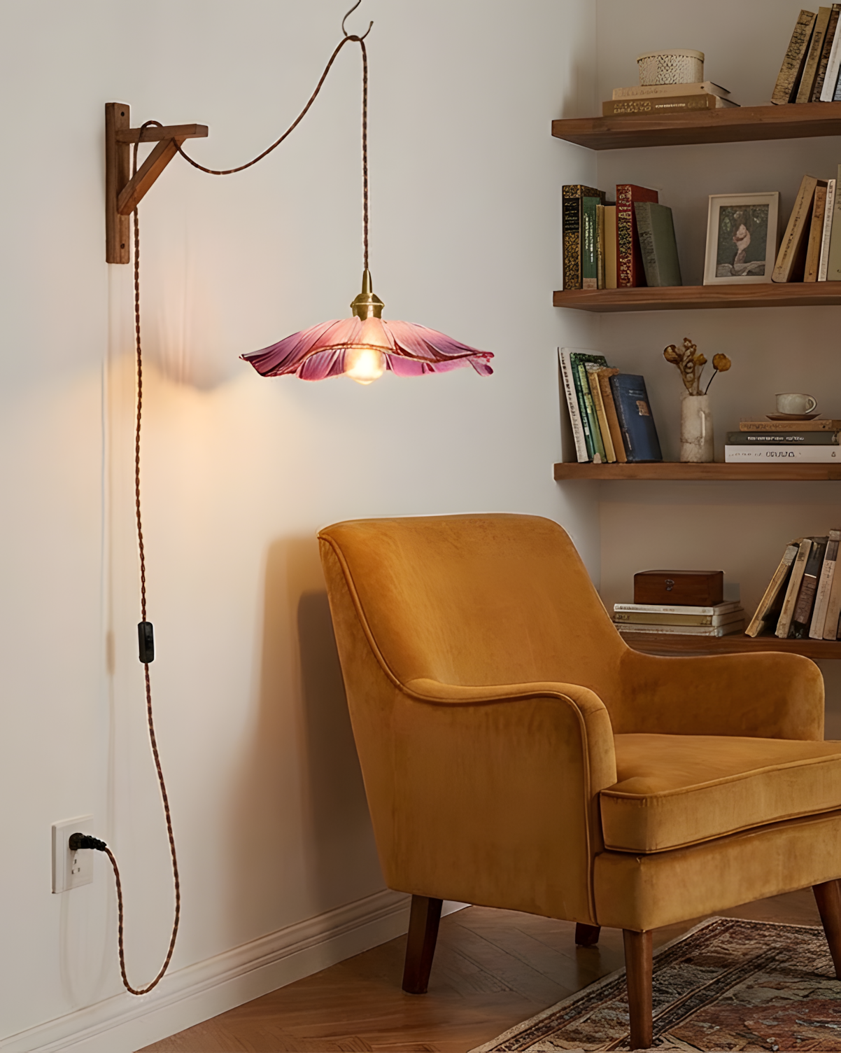 Élodie Flower Pendant Lamp, Glass Shade with Plug-In Design