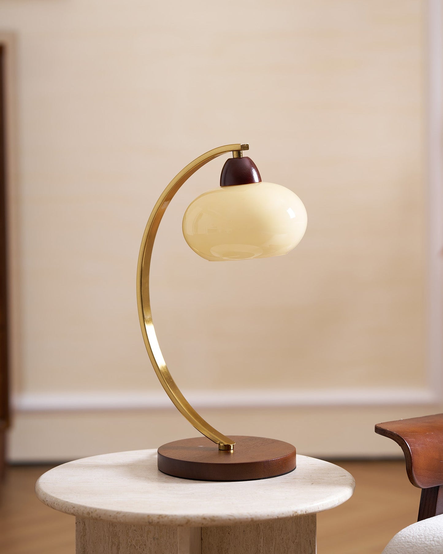 Lucienne Vintage Glass Table Lamp with Wooden Base