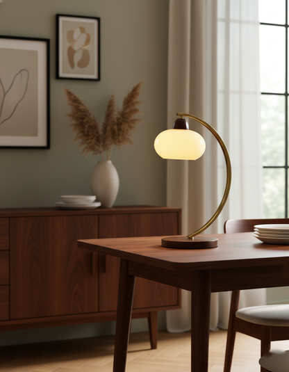 Lucienne Vintage Glass Table Lamp with Wooden Base