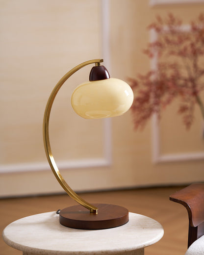 Lucienne Vintage Glass Table Lamp with Wooden Base