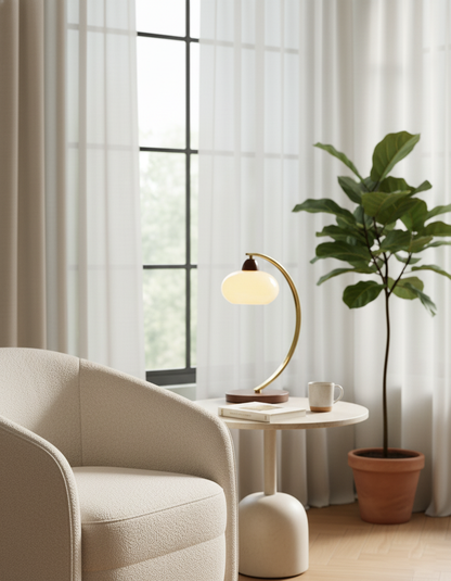 Lucienne Vintage Glass Table Lamp with Wooden Base
