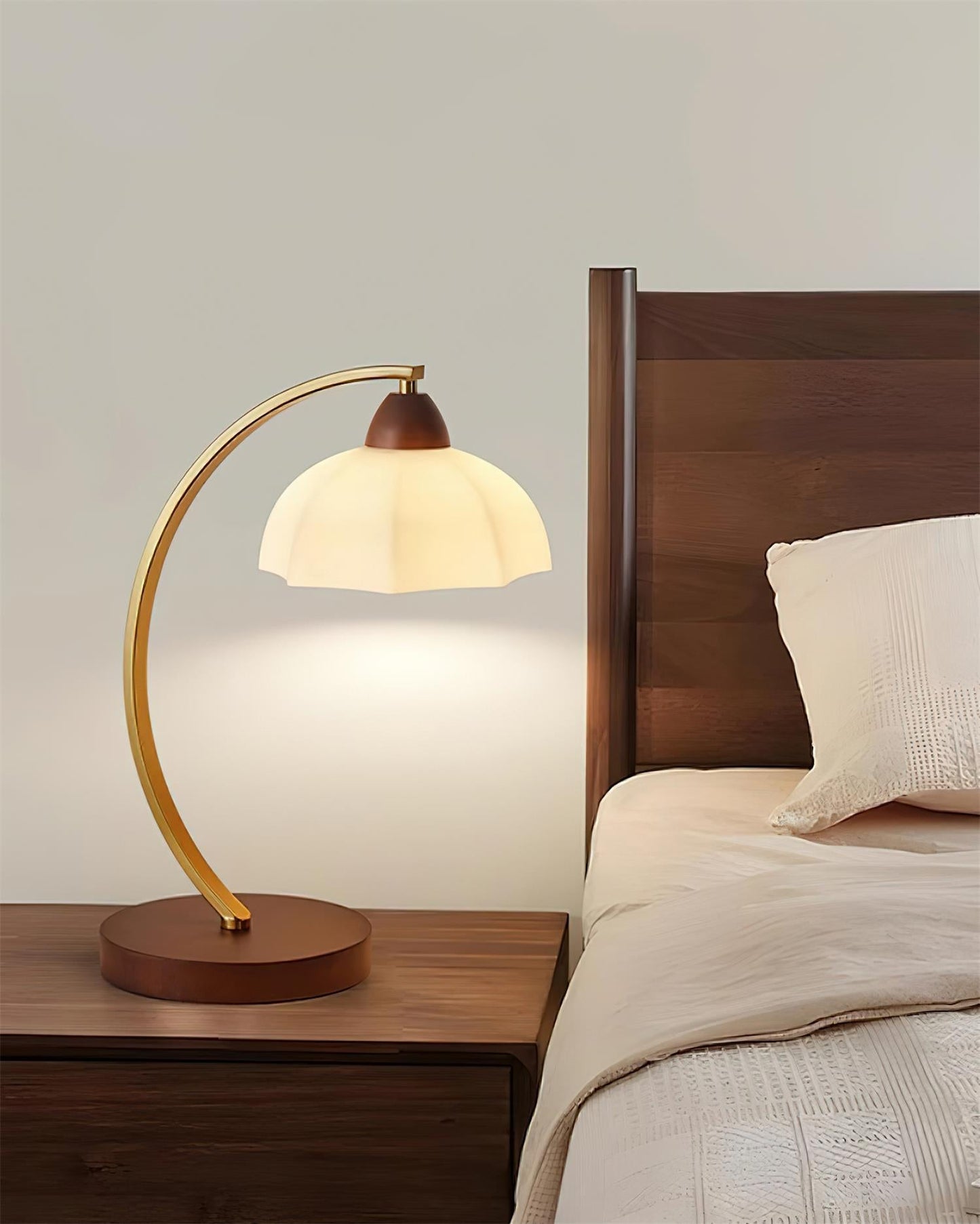 Lucienne Vintage Glass Table Lamp with Wooden Base