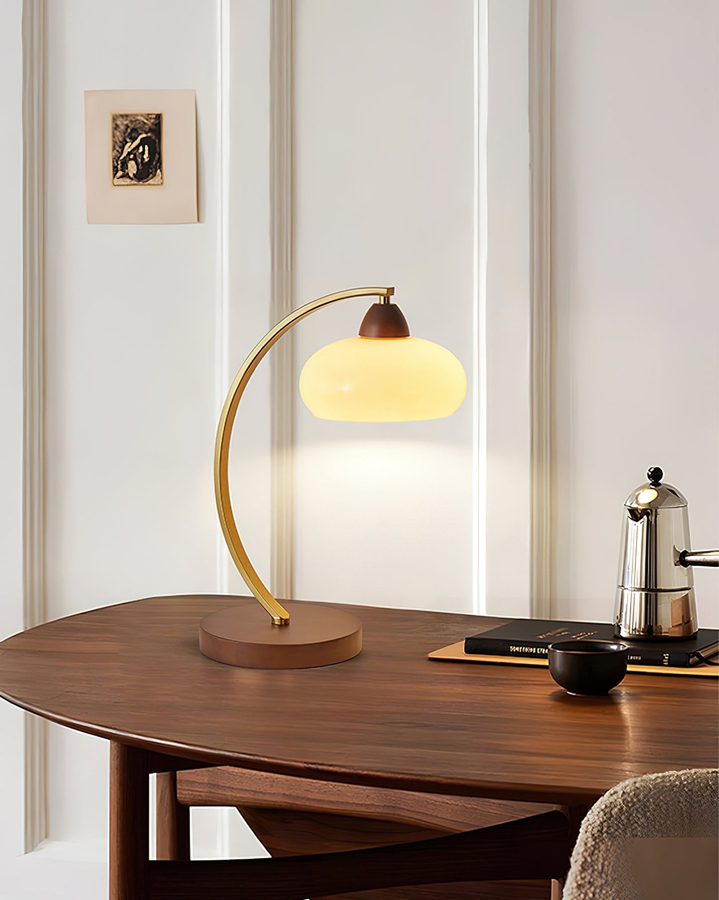 Lucienne Vintage Glass Table Lamp with Wooden Base