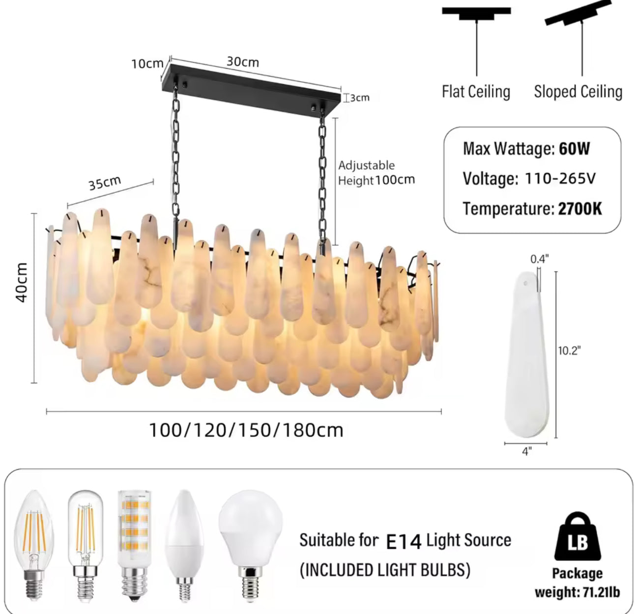 Louise Teardrop Alabaster Chandelier