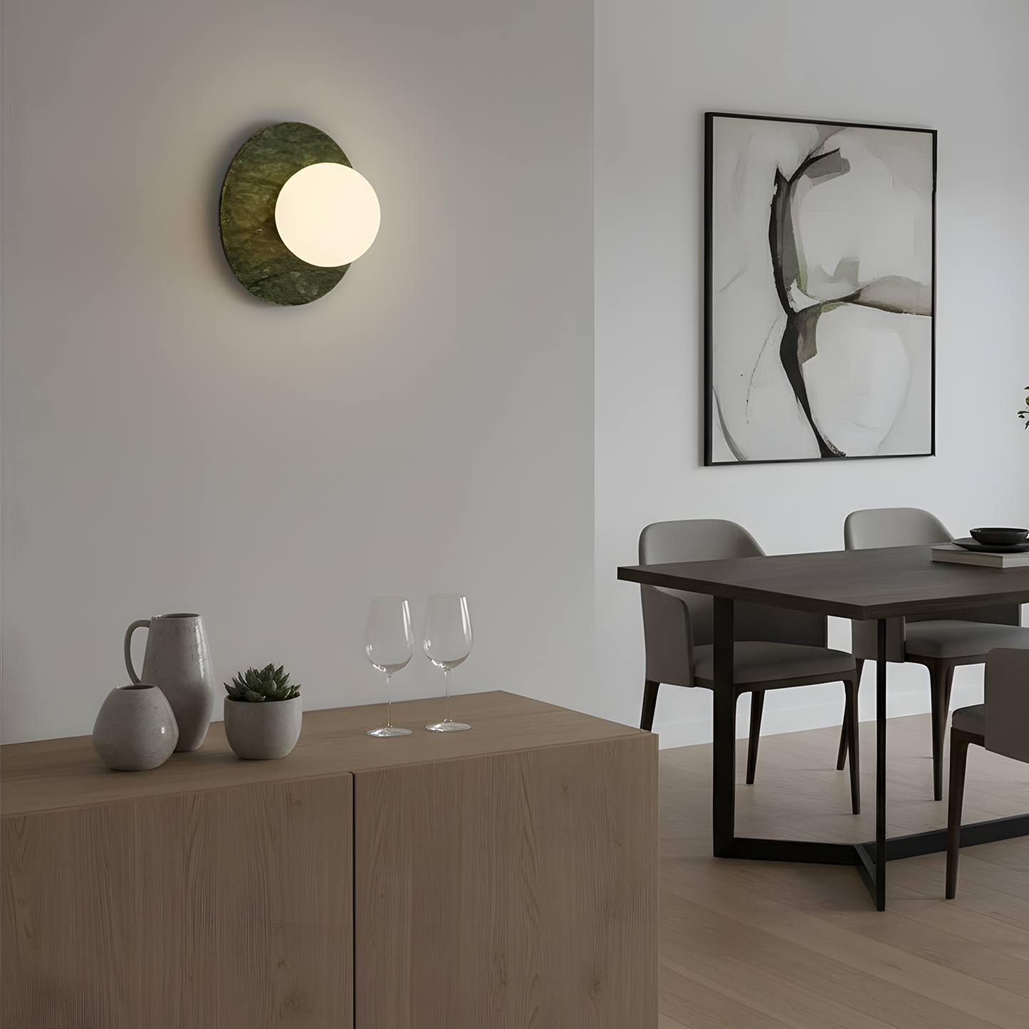 Aurélie Marble Orb Wall Lamp with Green Stone Backplate