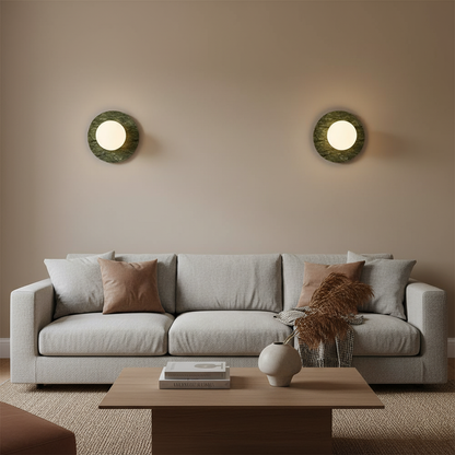 Aurélie Marble Orb Wall Lamp with Green Stone Backplate