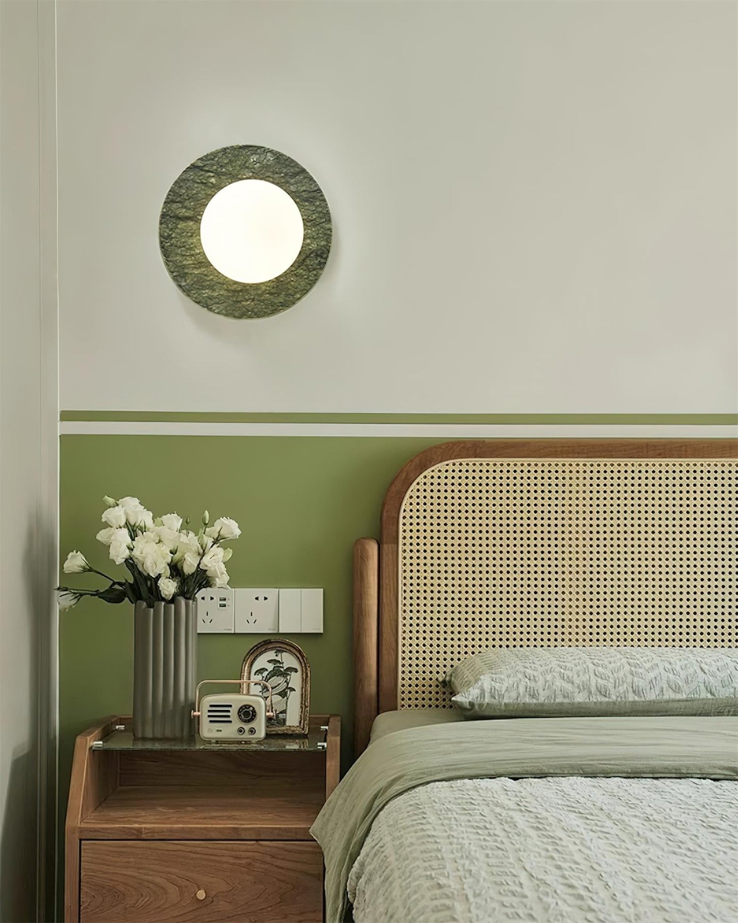 Aurélie Marble Orb Wall Lamp with Green Stone Backplate