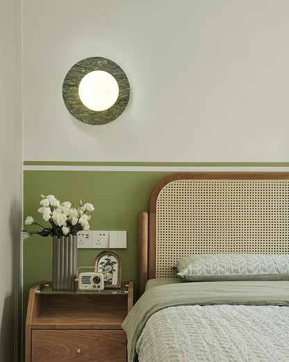 Aurélie Marble Orb Wall Lamp with Green Stone Backplate
