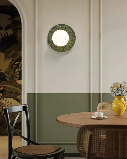 Aurélie Marble Orb Wall Lamp with Green Stone Backplate