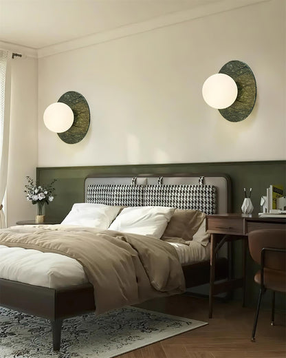 Aurélie Marble Orb Wall Lamp with Green Stone Backplate
