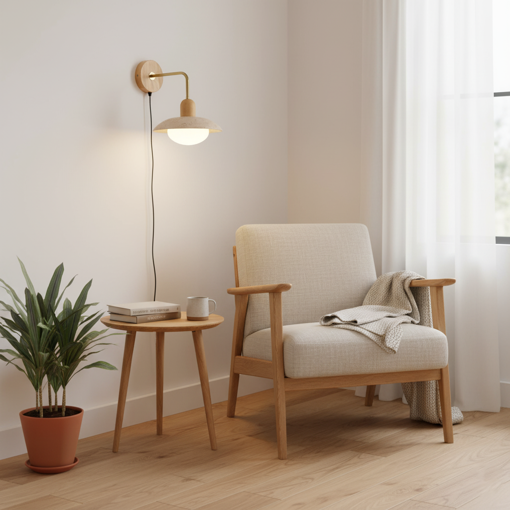 Amélie Carolia Wall Lamp Metal Wood and Travertine LED Lighting