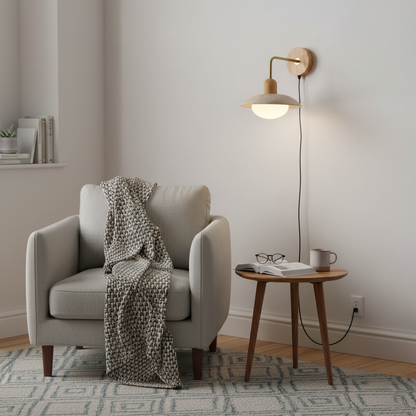 Amélie Carolia Wall Lamp Metal Wood and Travertine LED Lighting