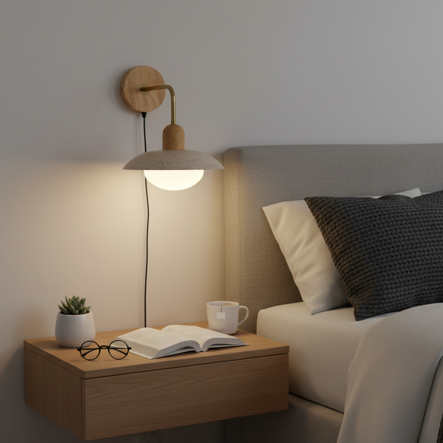Amélie Carolia Wall Lamp Metal Wood and Travertine LED Lighting