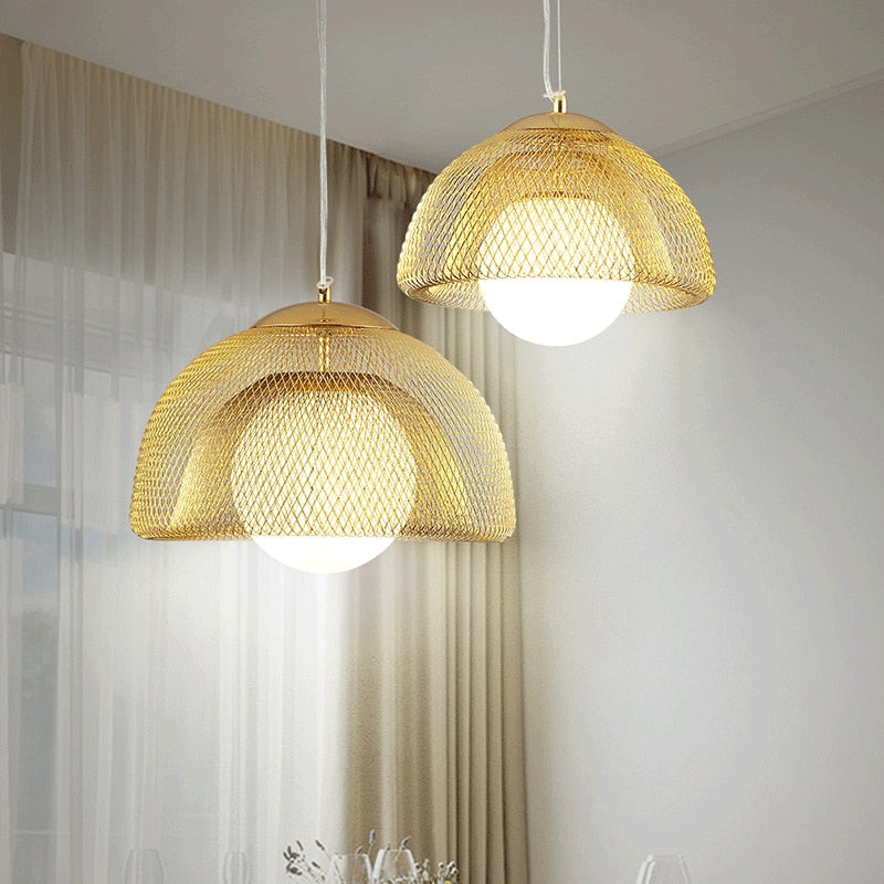 Élise Cocoon Net Metal LED Pendant Light Gold Chrome Modern Luxury Fixture