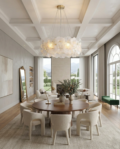 Élodie Floral Chandelier, Textured Glass Petals with Brass Frame