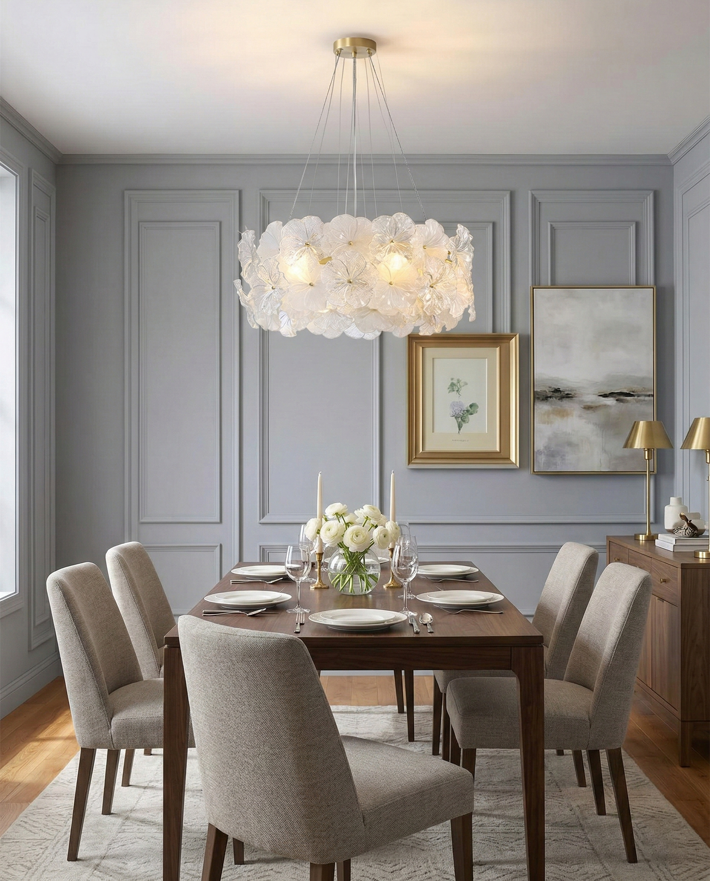 Élodie Floral Chandelier, Textured Glass Petals with Brass Frame
