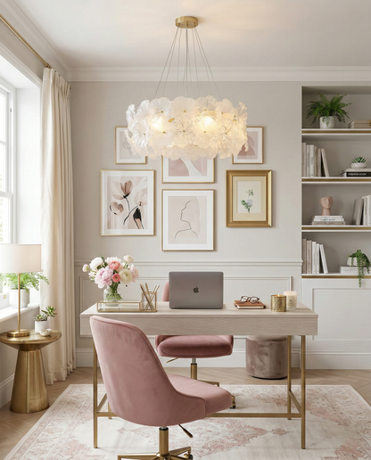 Élodie Floral Chandelier, Textured Glass Petals with Brass Frame