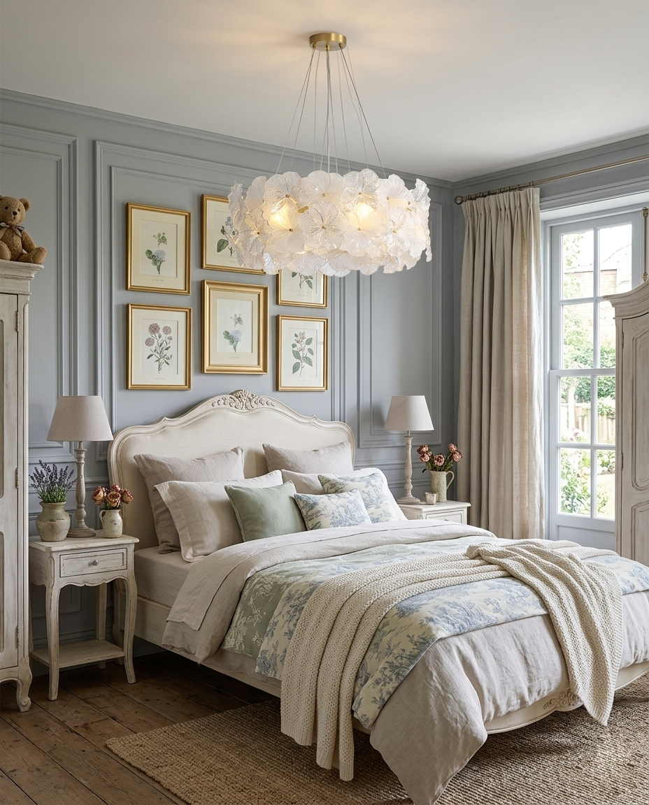 Élodie Floral Chandelier, Textured Glass Petals with Brass Frame