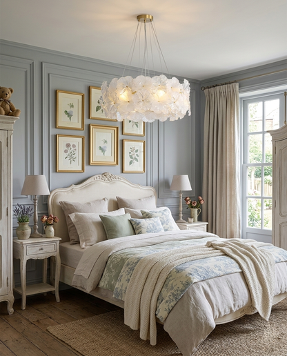 Élodie Floral Chandelier, Textured Glass Petals with Brass Frame